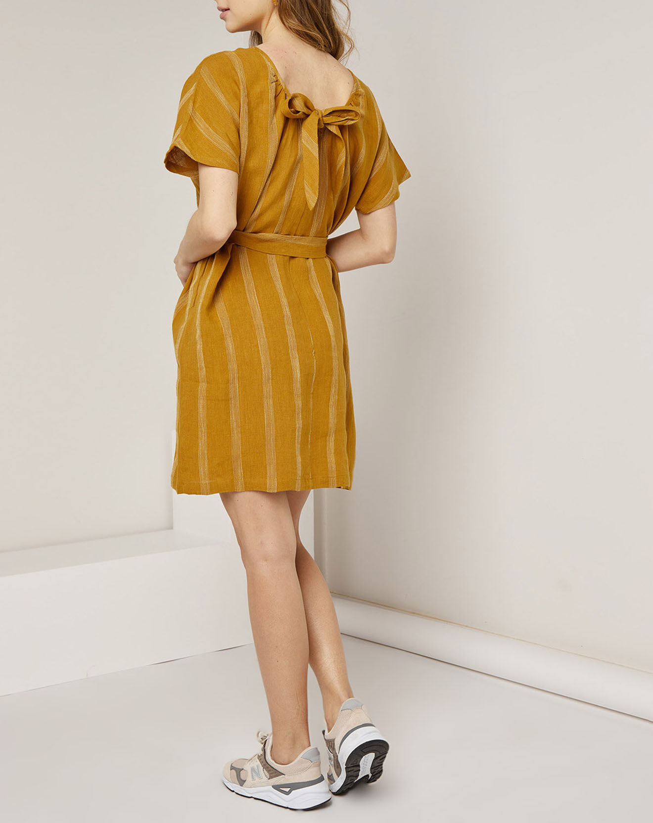 See u Soon Robe 100% Lin Zoé rayée ton sur ton jaune