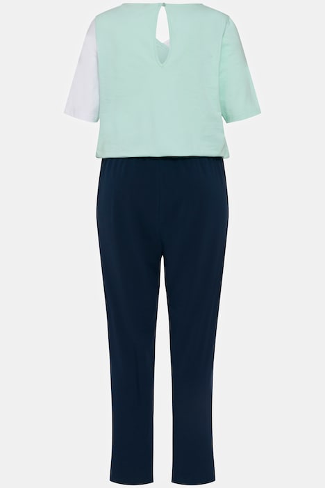 Jumpsuit, Colorblocking, Tunnelzug, V-Ausschnitt, Halbarm