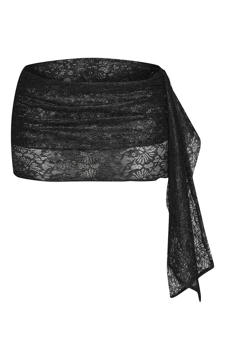Noir Mini-jupe En Dentelle Avec Détail À Volants