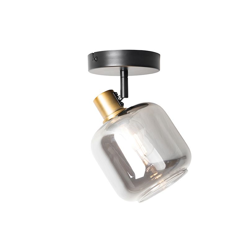 Design plafondspot zwart met goud met smoke glas - Zuzanna