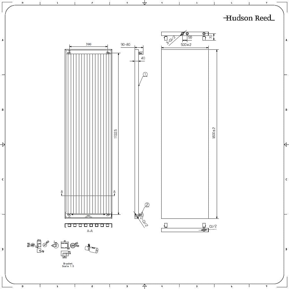 Hudson Reed Rubi - Design Heizkörper 1800mm x 500mm in Anthrazit