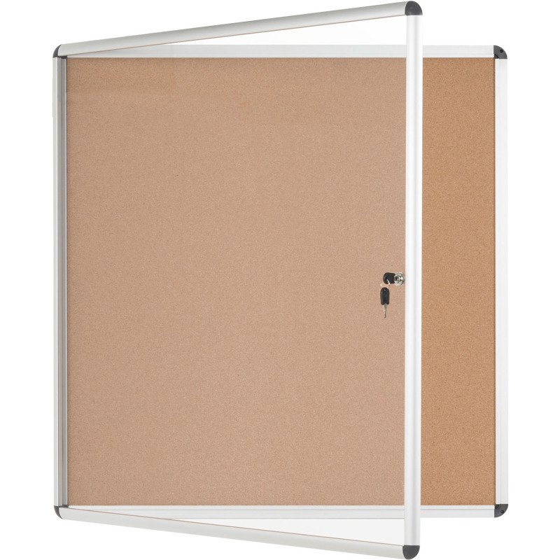 Vitrine intérieure fond liège porte battante cadre aluminium Bi-Office Enclore - 12 feuilles