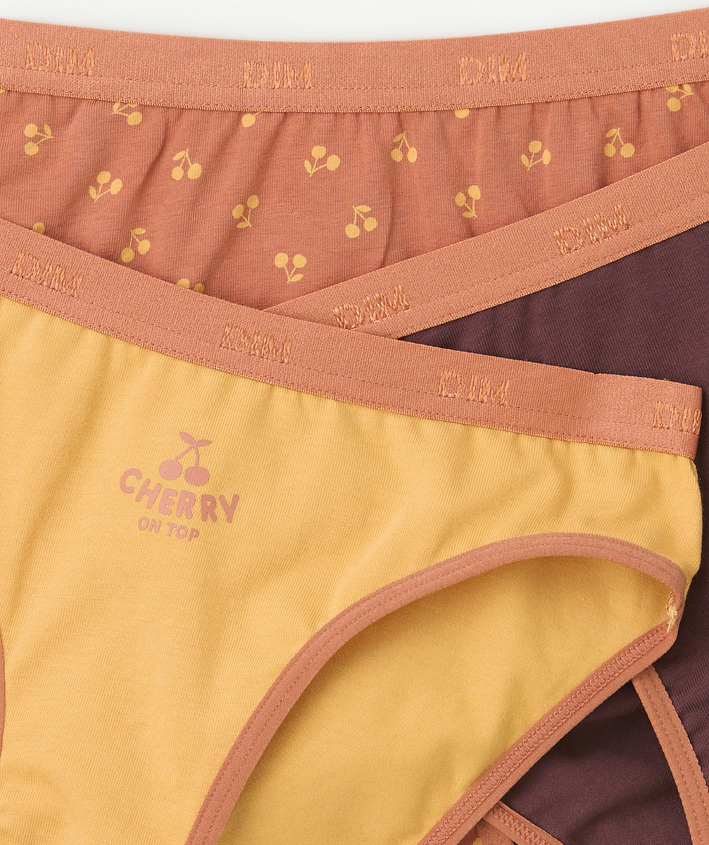 DIMlot de 3 culottes fille pocket rouge orange et marron imprimé à pois