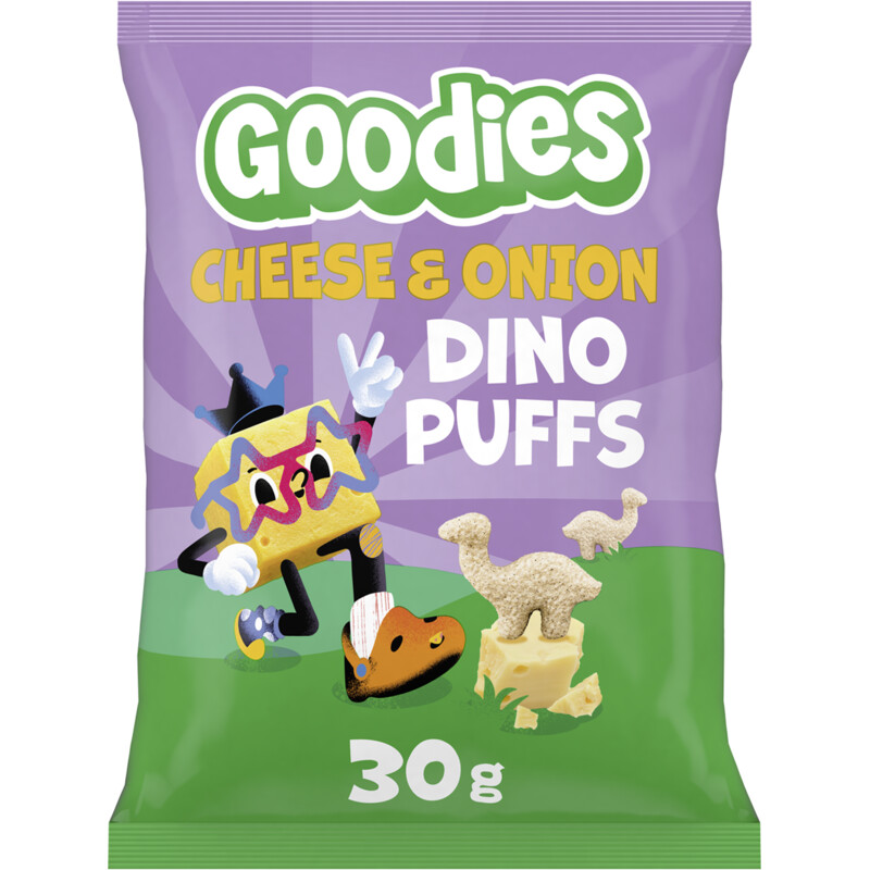 Goodies Snack dino puffs cheese & onion 3+ jaar