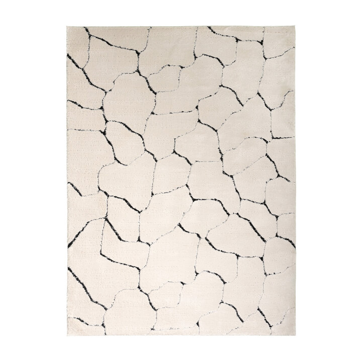 Scandinavisch vloerkleed - Yune Stone Creme/Zwart