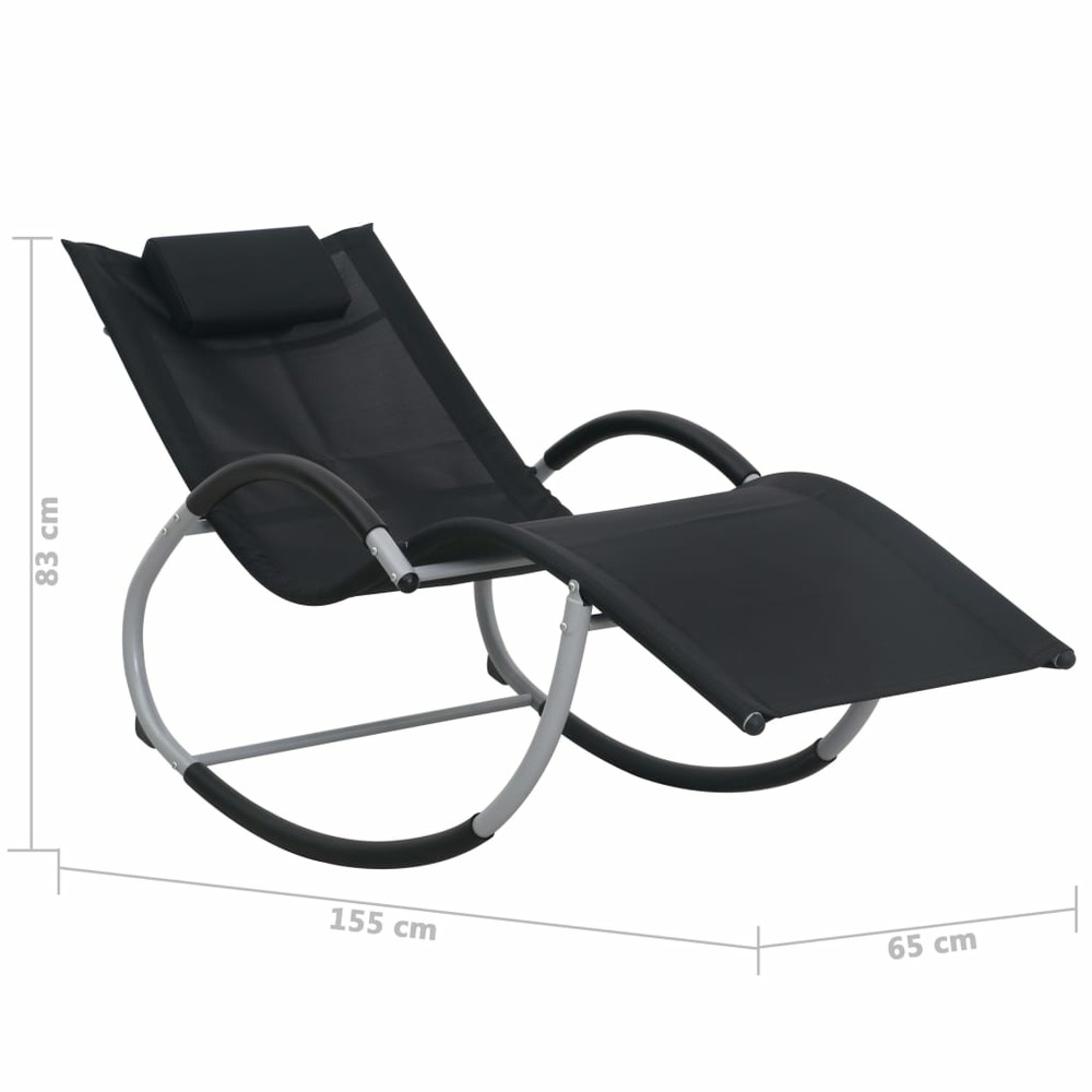 Transat chaise longue bain de soleil lit de jardin terrasse meuble d'extérieur avec oreiller noir textilène