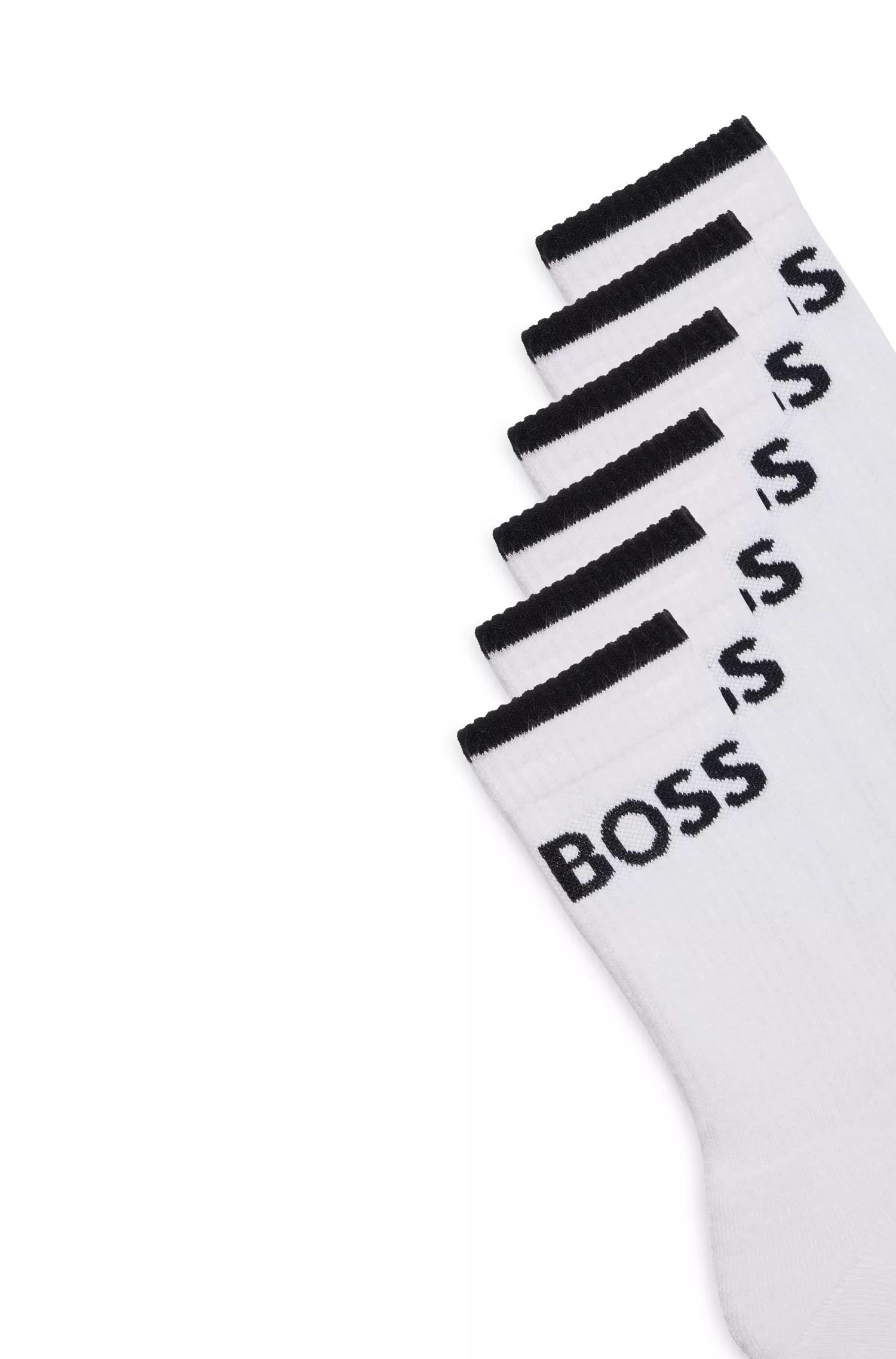 BOSS Black - Pacote com seis pares de meias curtas caneladas em mistura de algodão.