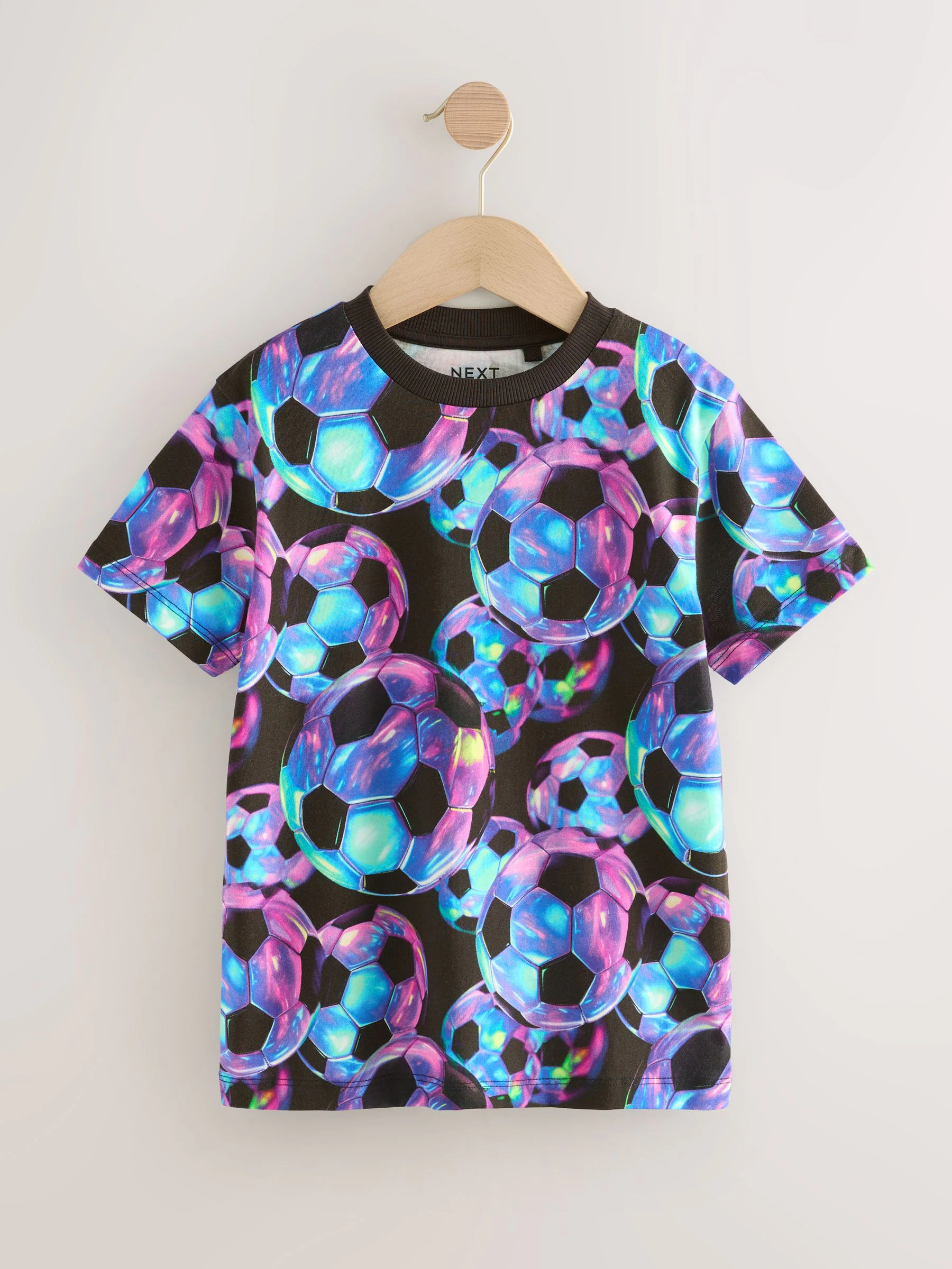 Zwart/wit/meerkleurig met voetbalprint - Regular fit T-shirts met grafische print en korte mouwen 3 stuks (3-16jr)