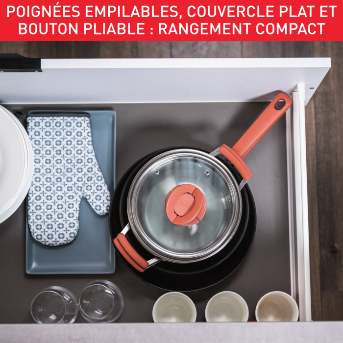 Opti'space set 6 pièces Faitouts inox 18/20cm + Couvercles verre 18/20cm + Poêles antiadhésives 24/28cm