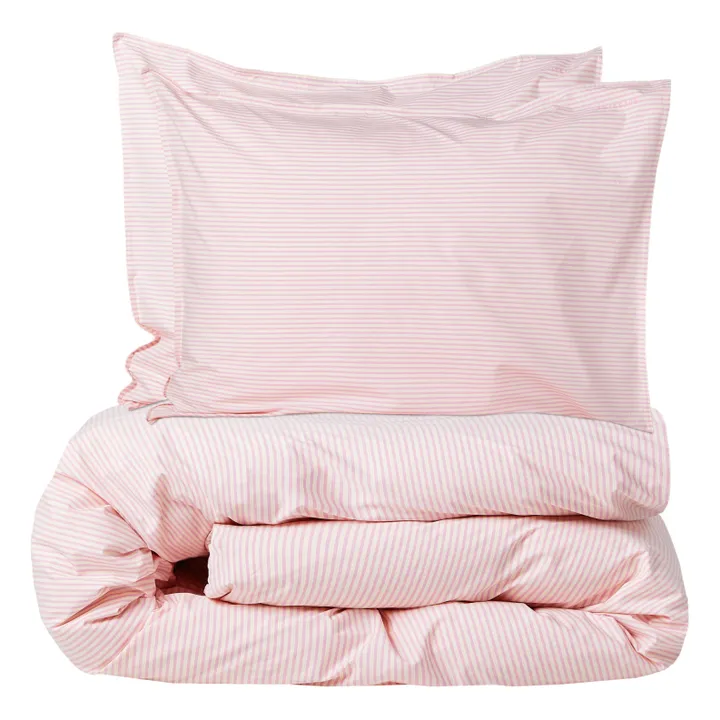 Suite 702 Housse de couette Striped en Coton Bio | Rose