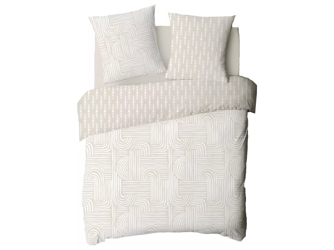 Parure de lit 2 personnes en coton 57 fils imprimé beige 260x240cm