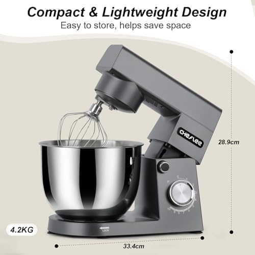 Robot Patissier CHeflee,1500 W Robot Patissier,avec Bol en Acier Inoxydable de 4,5 et 5,5 L,10 P Vitesse,avec Crochet Mélangeur,Crochet Pétrisseur,Fouet et Protection Anti Eclaboussures (Noir） : Cuisine et Maison