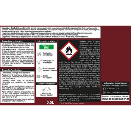 Peinture microporeuse 0,5 L Extérieur Bois Satin - Rouge Basque RAL3004
