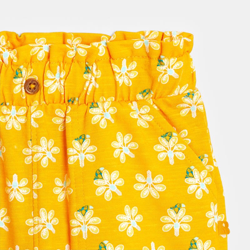 Short élastiqué imprimé palmiers jaune bébé fille Jaune
