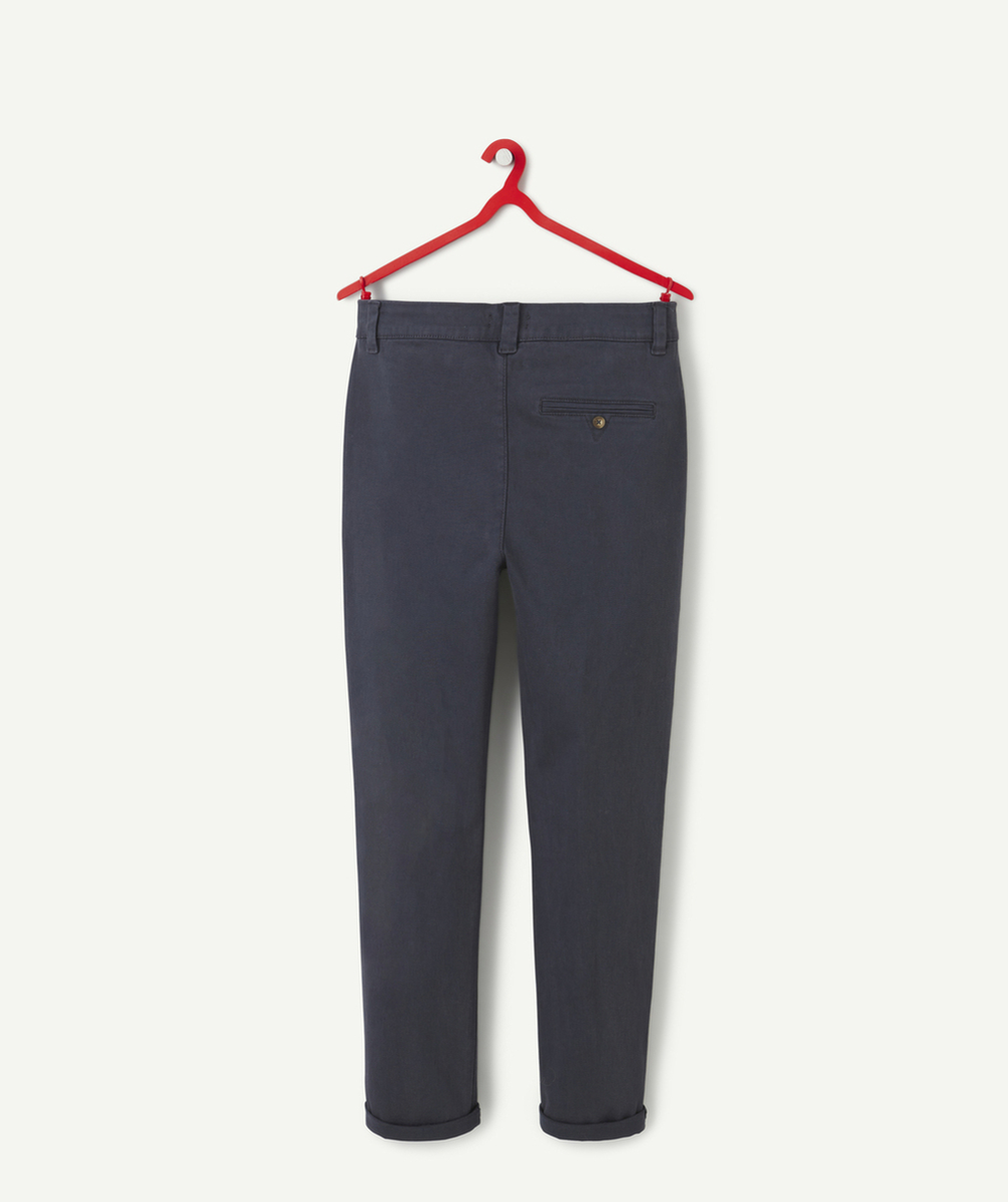 PANTALON CHINO GARÇON EN FIBRES RECYCLÉES BLEU MARINE