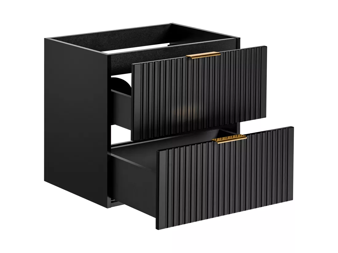 Meuble sous vasque suspendu strié - Noir - L60 cm - ZEVARA