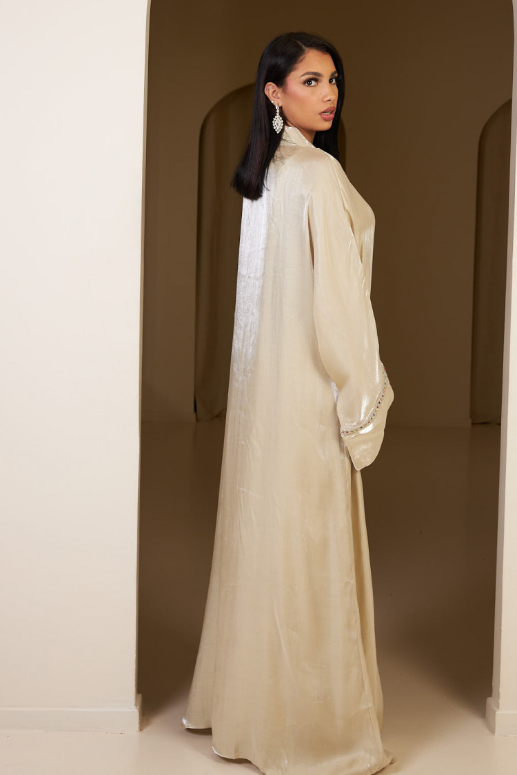 Ensemble 2 pièces abaya + gilet ceinturé beige