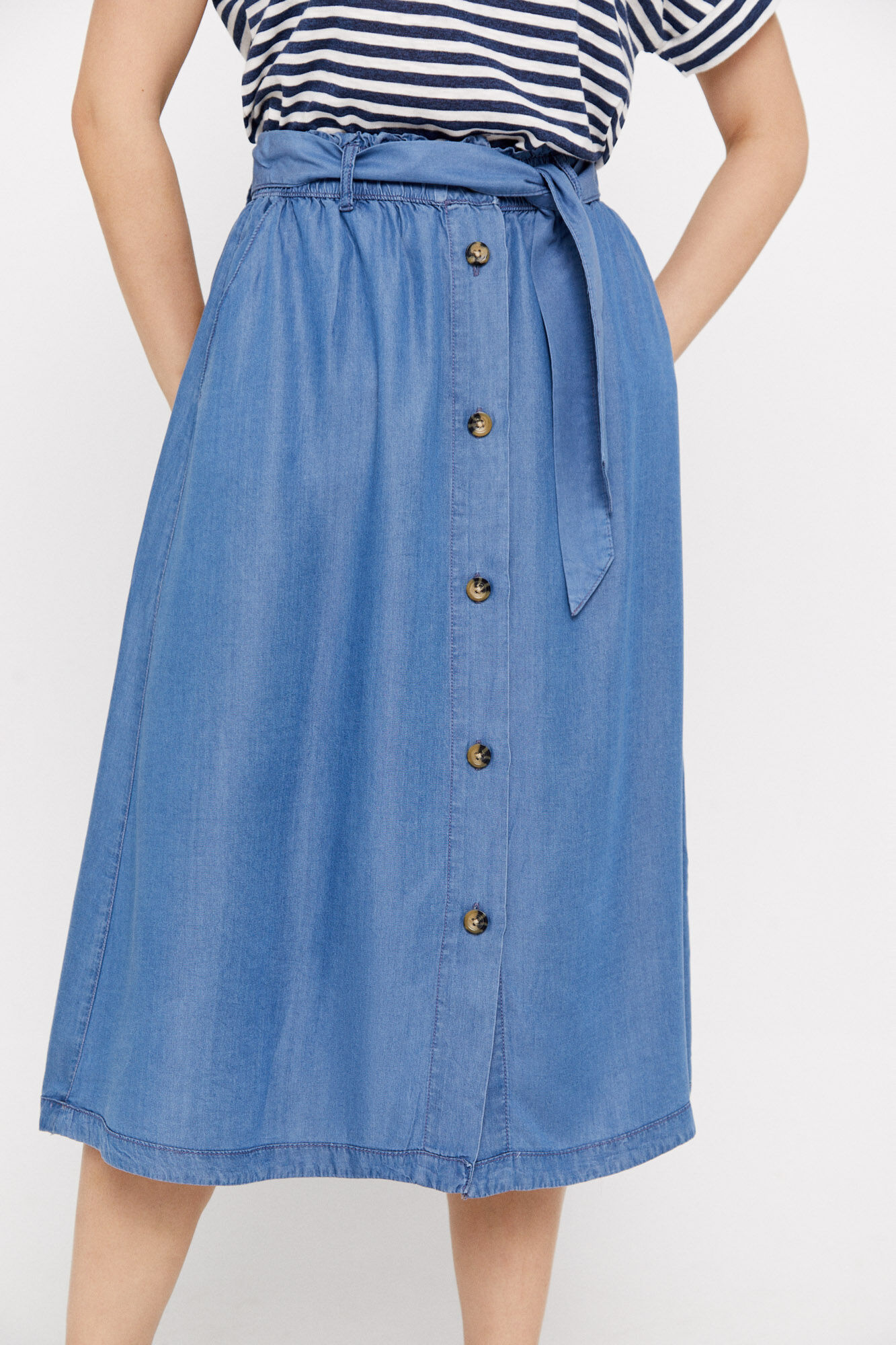 Falda tencel midi - Azul