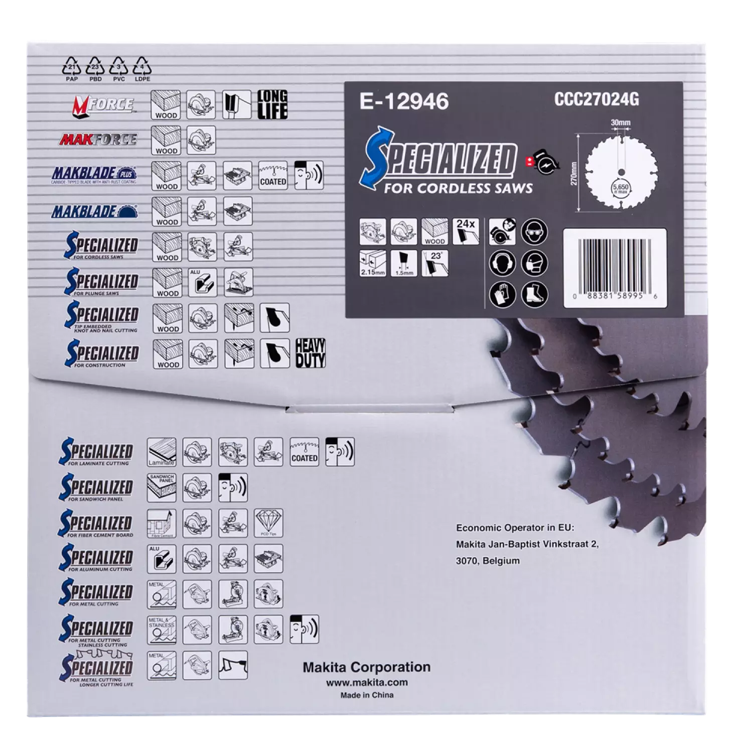 Makita E-12930 Efficut Cirkelzaagblad Hout - 270x30x2,15mm 24T