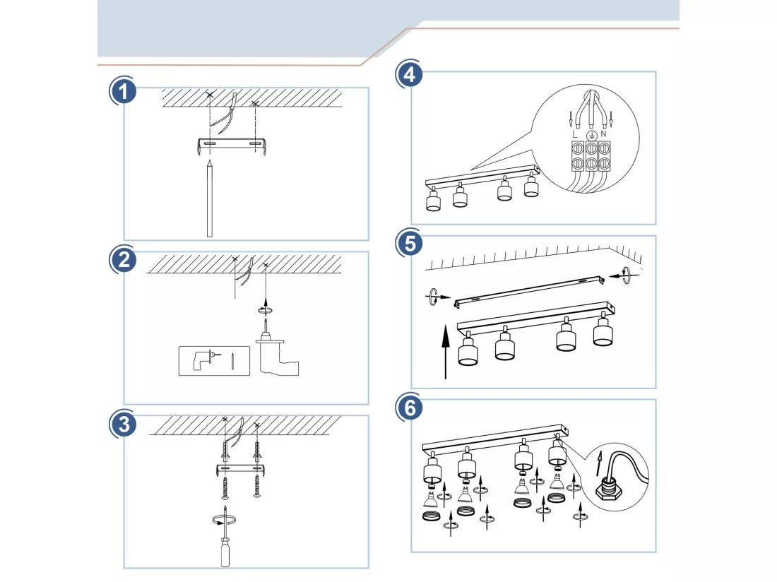 NETTLIFE Plafonnier Blanc moderne : 4 spots de plafond orientables en métal, plafonnier GU10, pour chambre, salle à manger, sans ampoule