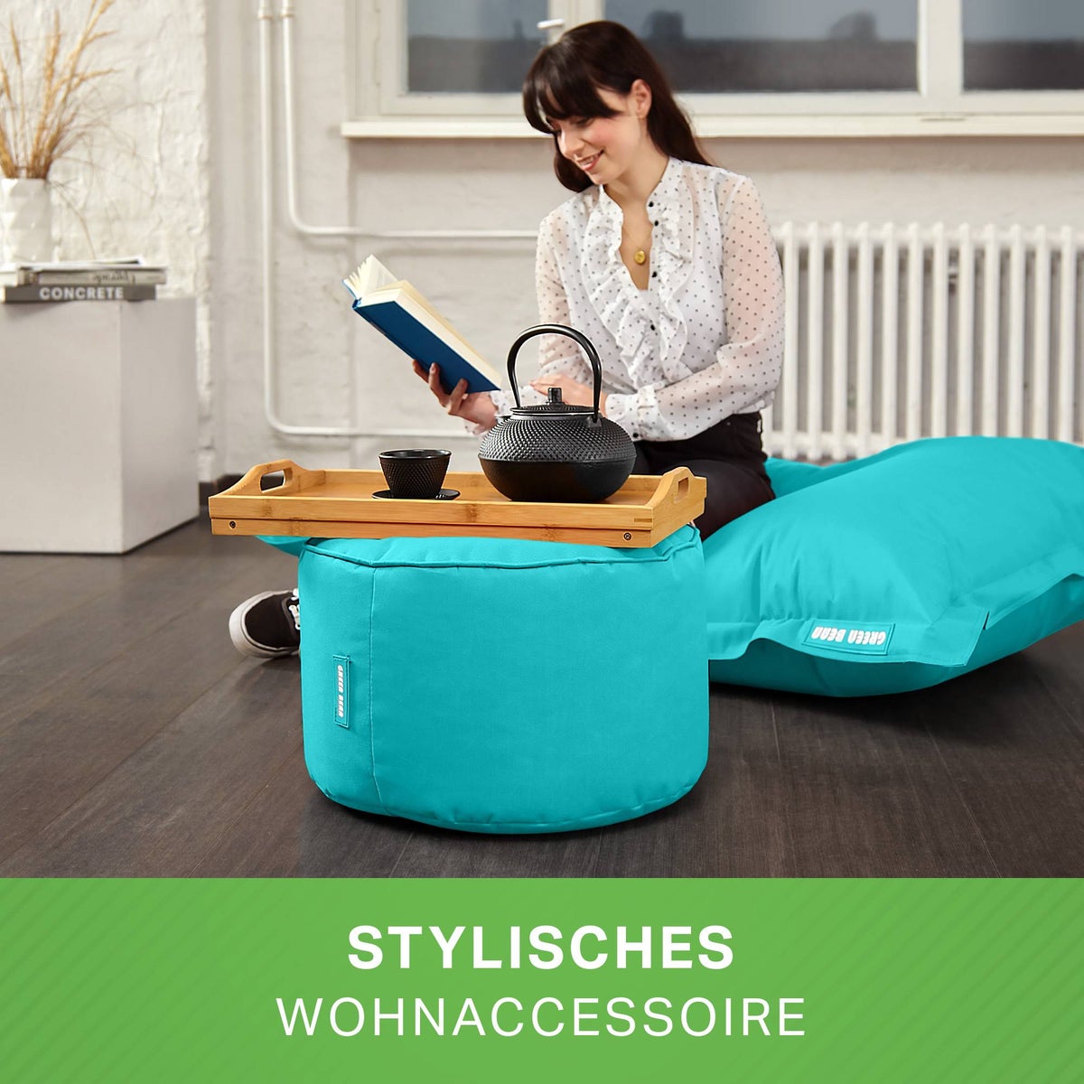 Groene Bonen Zitzak Kruk 45x25cm met EPS-korrelvulling - Voetenbank Voetkussen Zitpoef voor Zitzakken - Vloerkussen voor Kinderen en Volwassenen - Voetsteun Zitkussen Zitkruk Turquoise