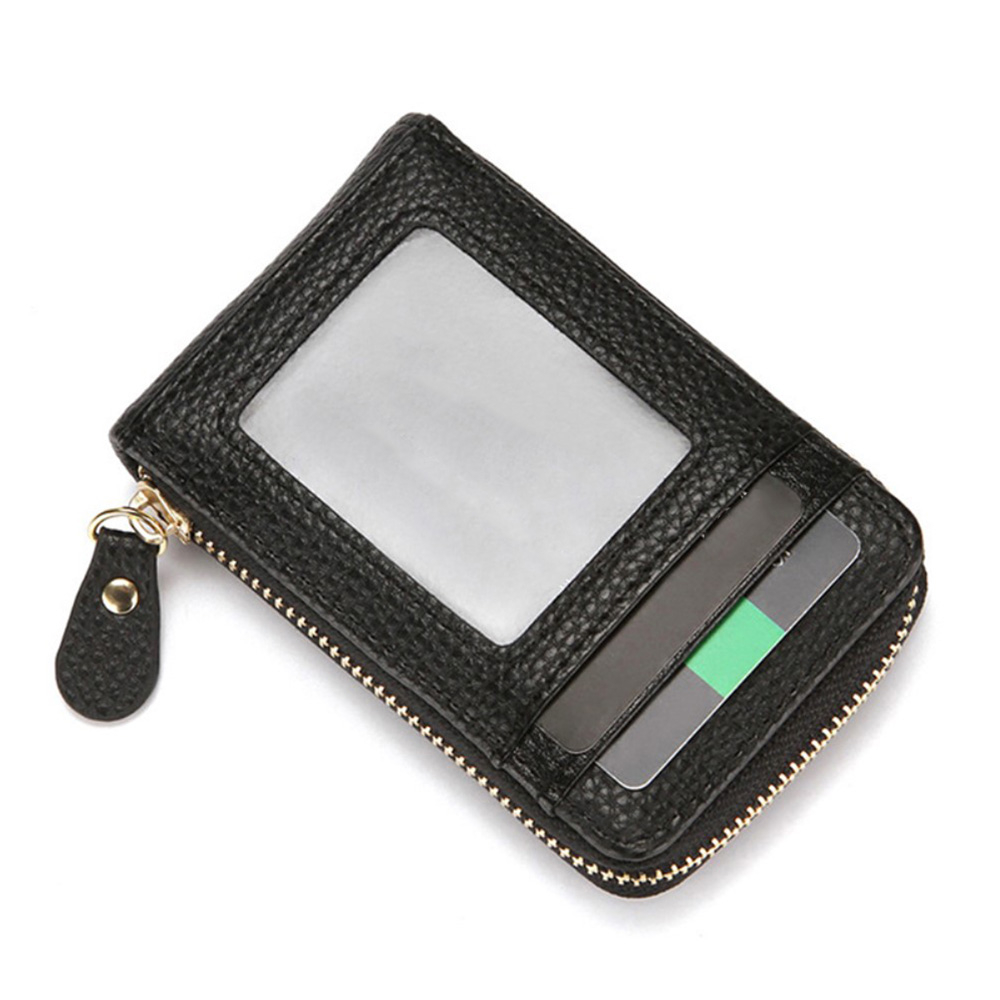 Mini Kreditkarten Leder Etui Geldbörse mit 13 Fächern (RFID Schutz) - Schwarz