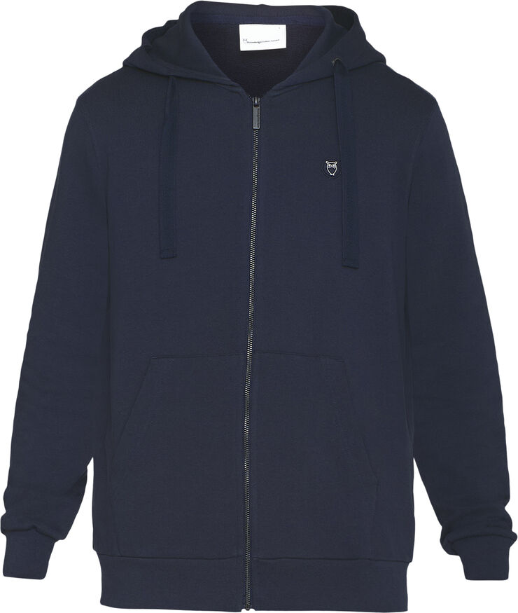 Knowledge Cotton Apparel ASK regular zip hood kangaroo badge sweat - GOTS/Vegan Blå