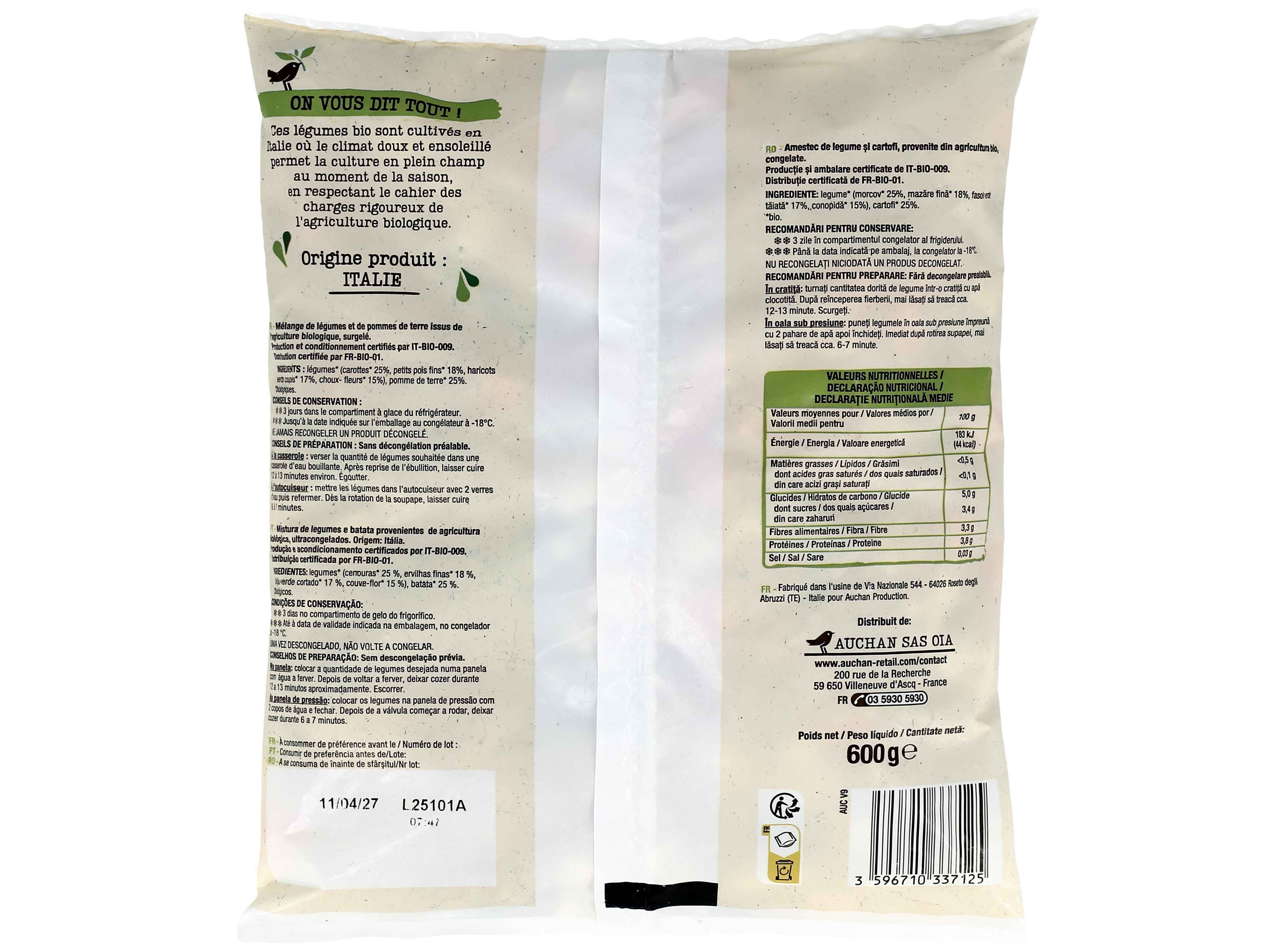JARDINEIRA AUCHAN BIO LEGUMES 600 G