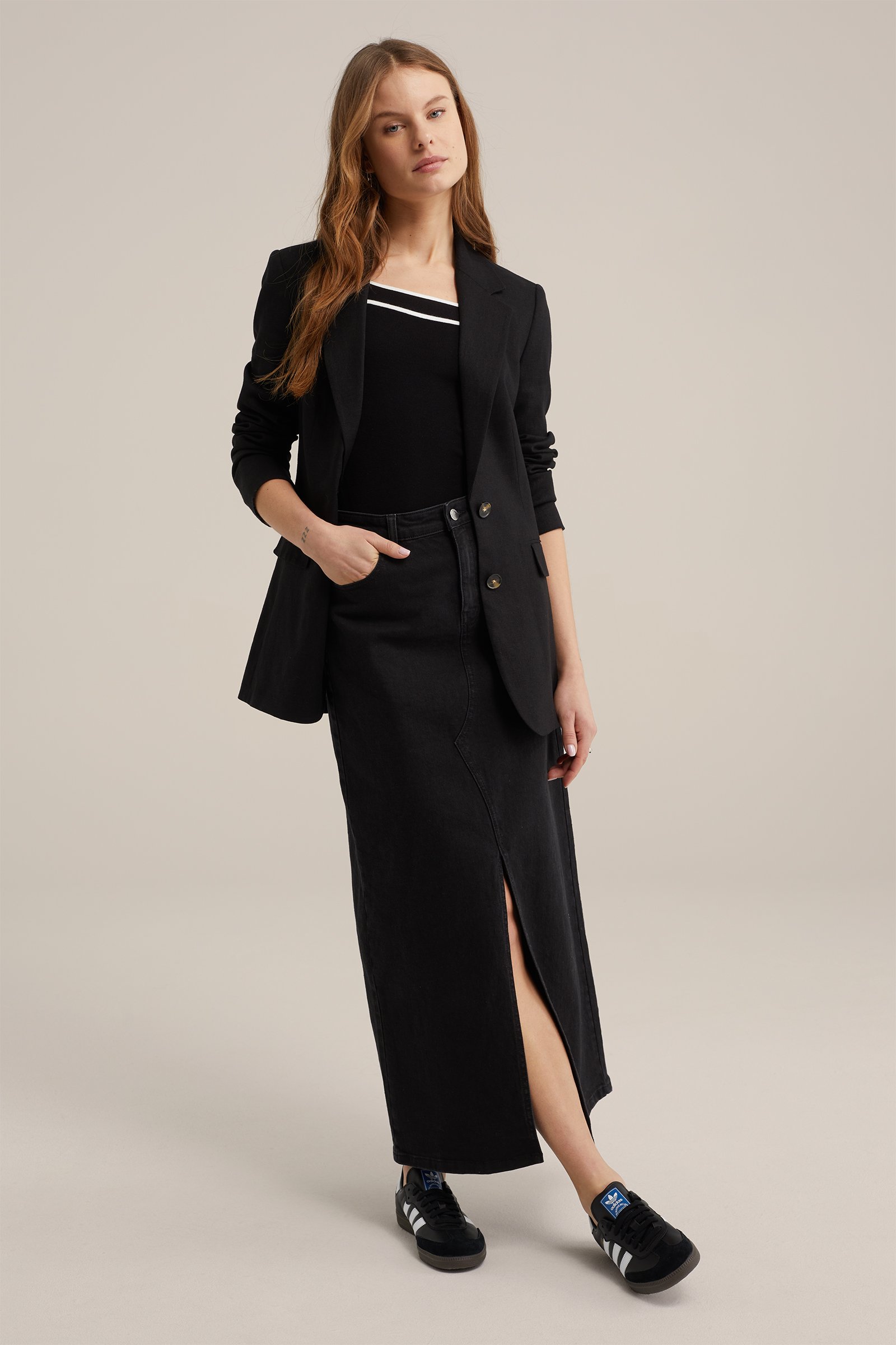 regular fit blazer van linnenmix WE Fashion Zwart