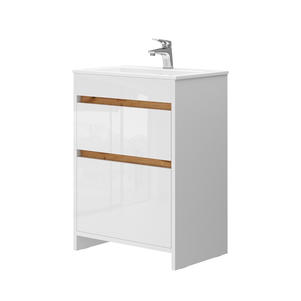 Vicco Waschbecken mit Unterschrank Detmold 60 cm breit, Waschtisch stehend Weiß