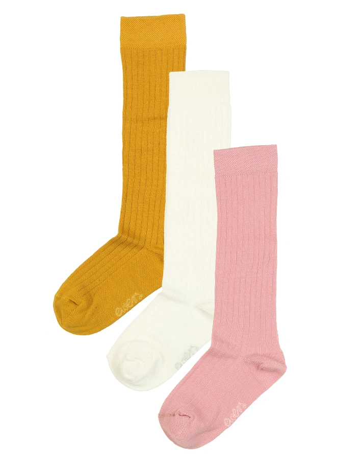 Kniestrümpfe RIPPE 3er-Pack in creme/altrosa/honig