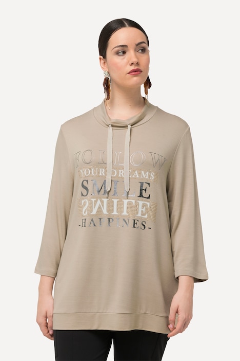 Sweatshirt, Metallic-Schriftmotiv, Stehkragen, 3/4-Arm