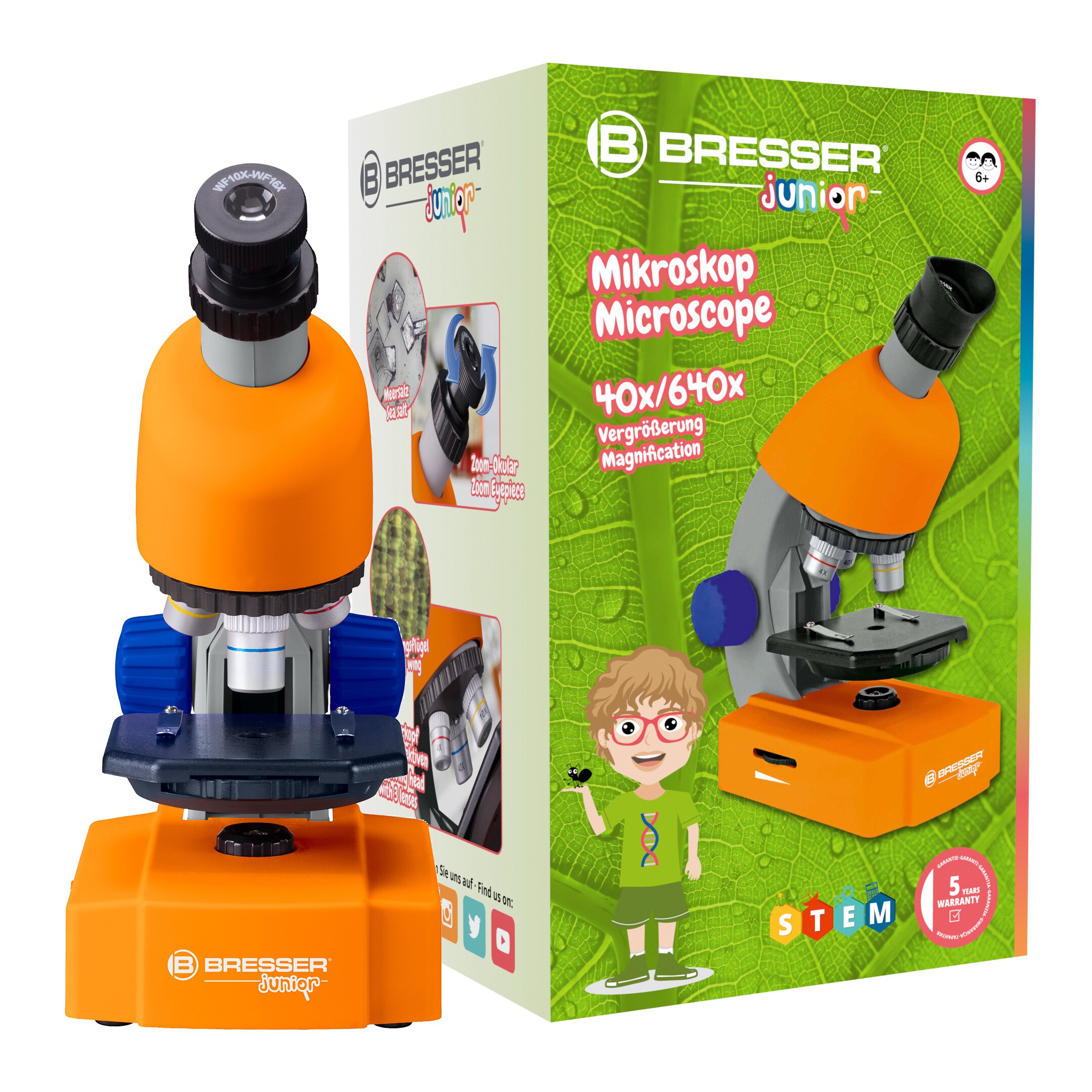 BRESSER JUNIOR Kindermikroskop mit Zoomokular 40x-640x Vergrößerung