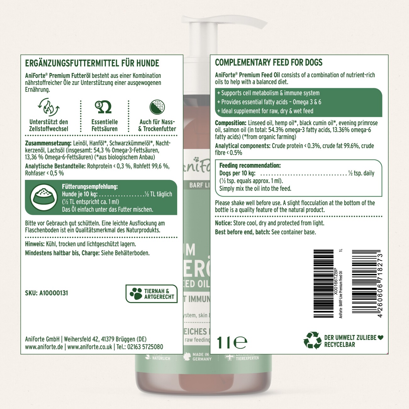 AniForte Futteröl Premium BARF-Line 1 Liter