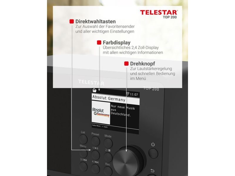 Telestar Internet Radio TOP 200 Schwarz Mono-Radio mit DAB /FM und Internetradio