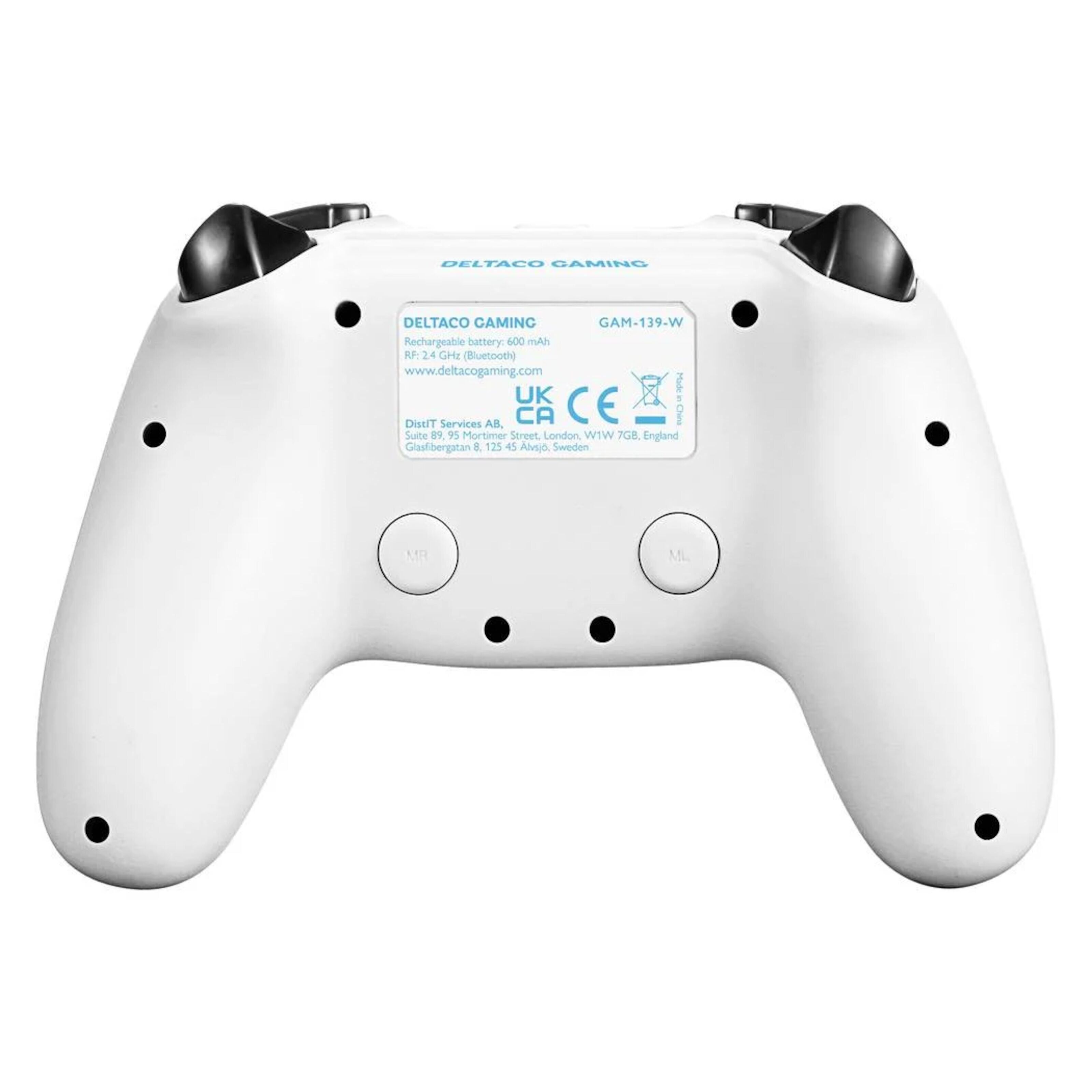 Deltaco Trådløs håndkontroller for PS4 og PC Hvit