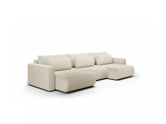 Canapé d'angle panoramique CURIA en tissu hydrophobe beige