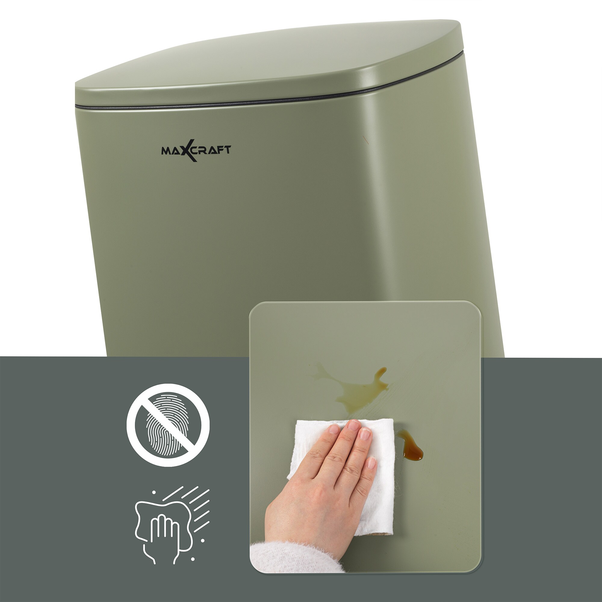 MAXCRAFT Mülleimer / Treteimer mit Soft Close Deckel - 50 Liter in Grün