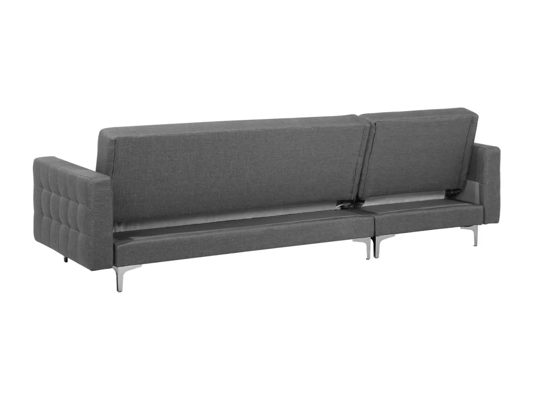 Canapé angle gauche convertible en tissu gris clair 4 places avec pouf ABERDEEN