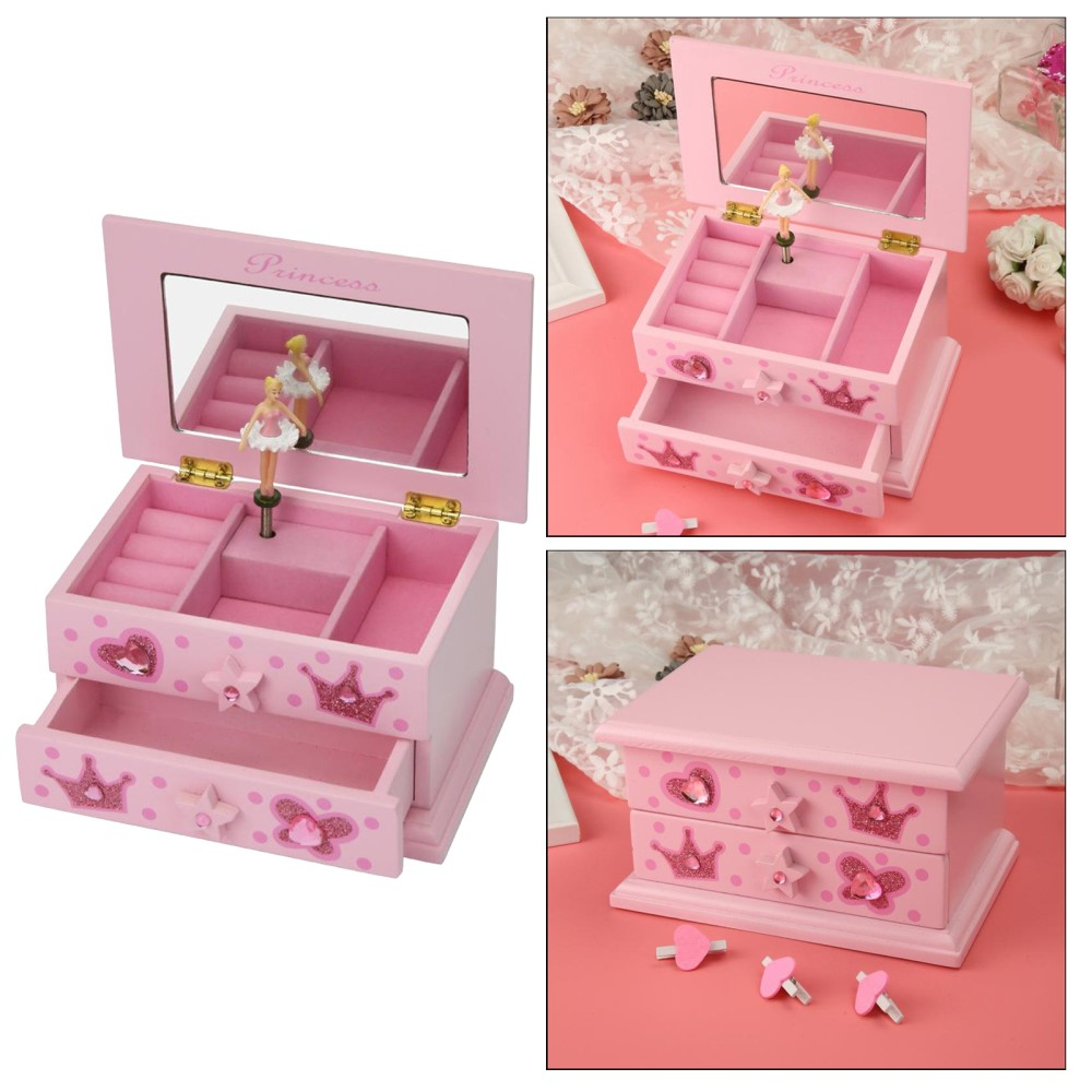 (17x11cm) 2in1 Holz Kinder Spieluhr Schmuck Kästchen Schatulle Home Dekoration - Ballerina