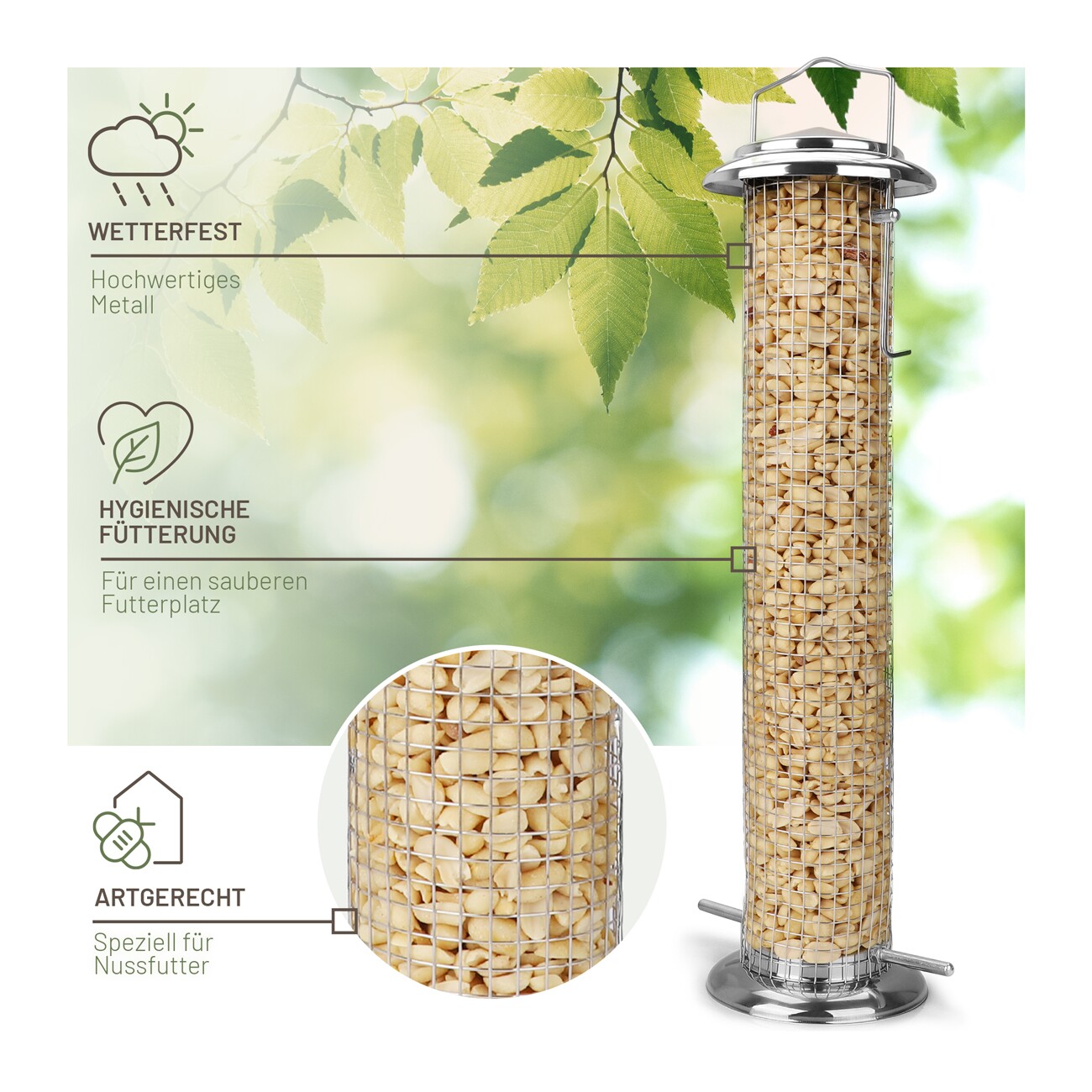 wildtier liebe Futterspender für Erdnüsse 38cm, Silber