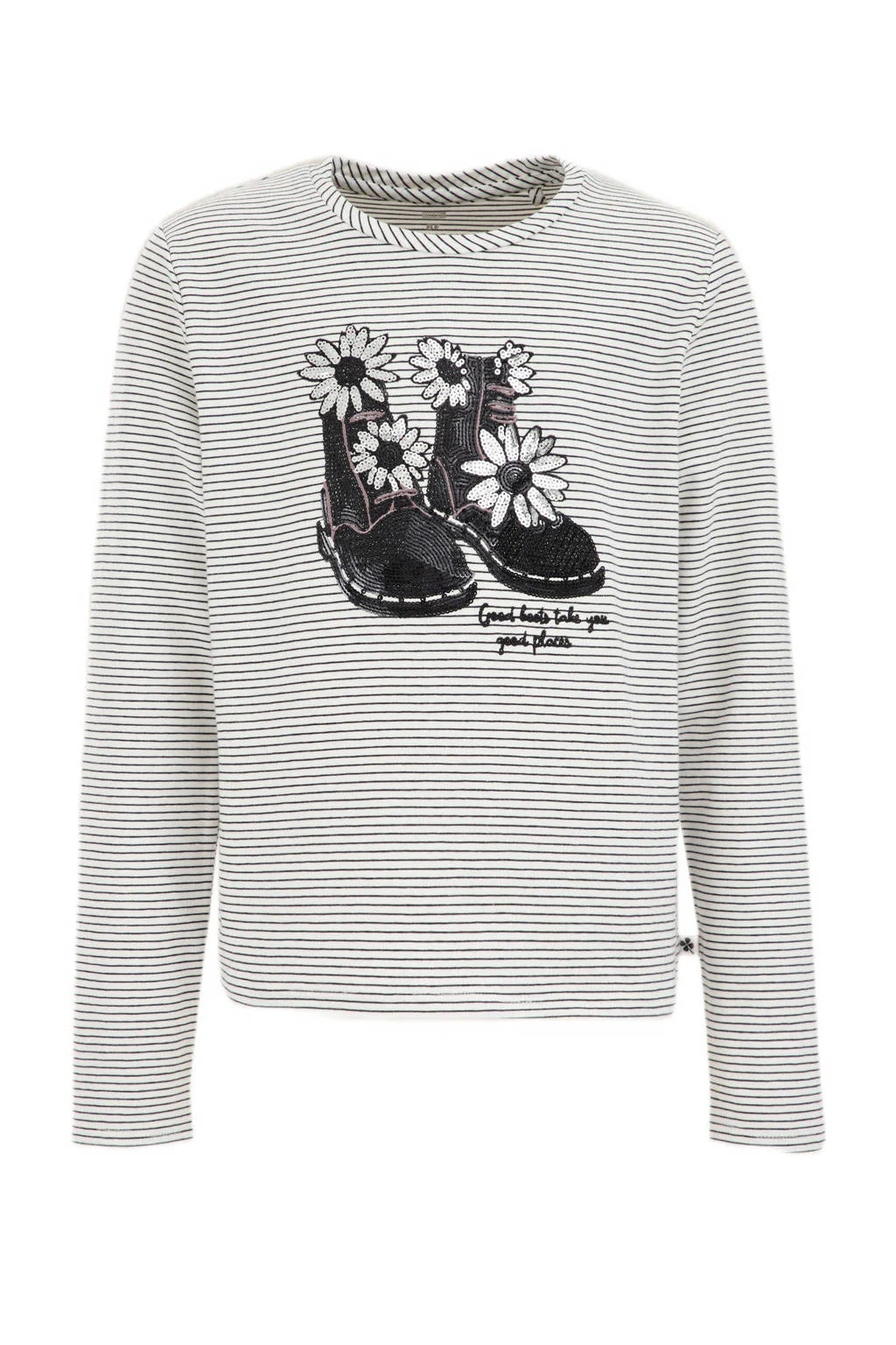 WE Fashion gestreepte longsleeve zwart/wit