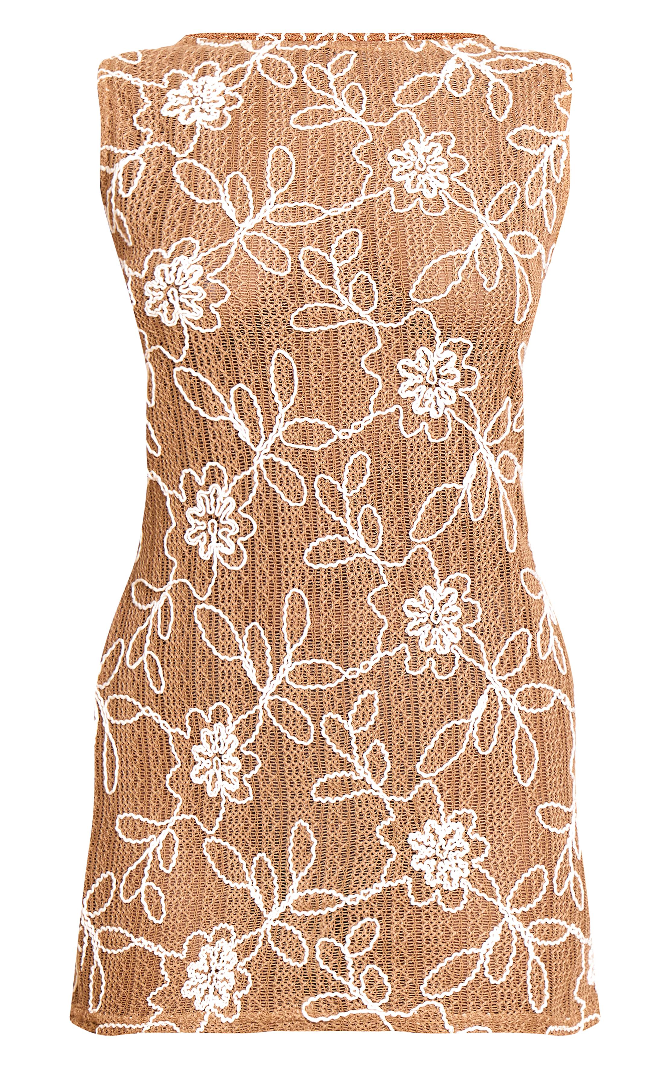 Marron Robe Droite À Col Bateau Et Motif Floral Texturé