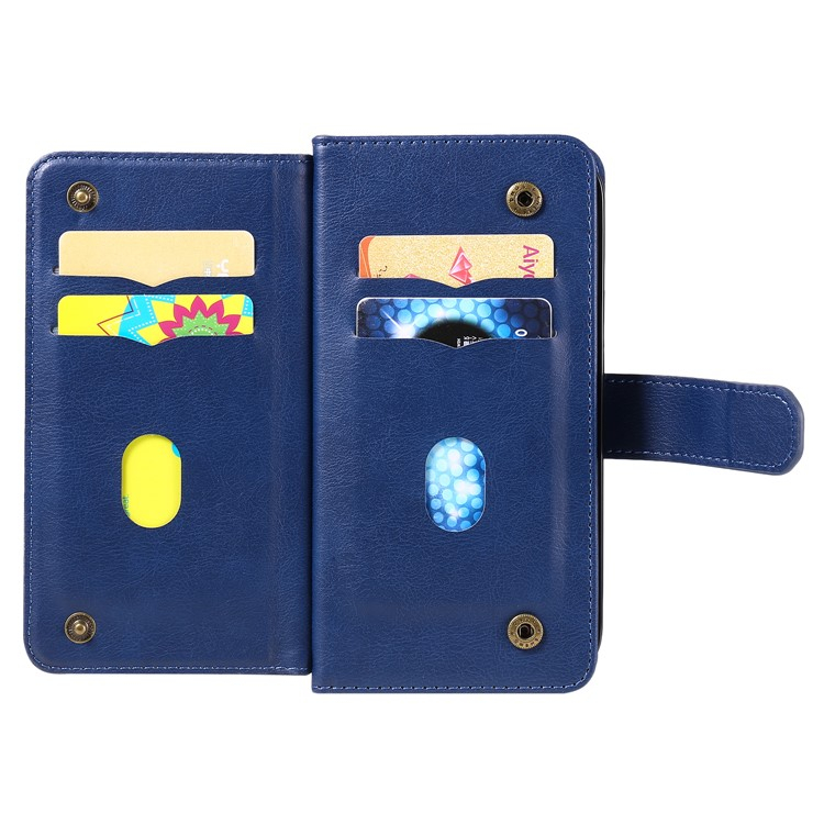 iPhone 16e Leder Tasche Flip Cover Kartenfächer mit Druckknopfverschluss - Blau