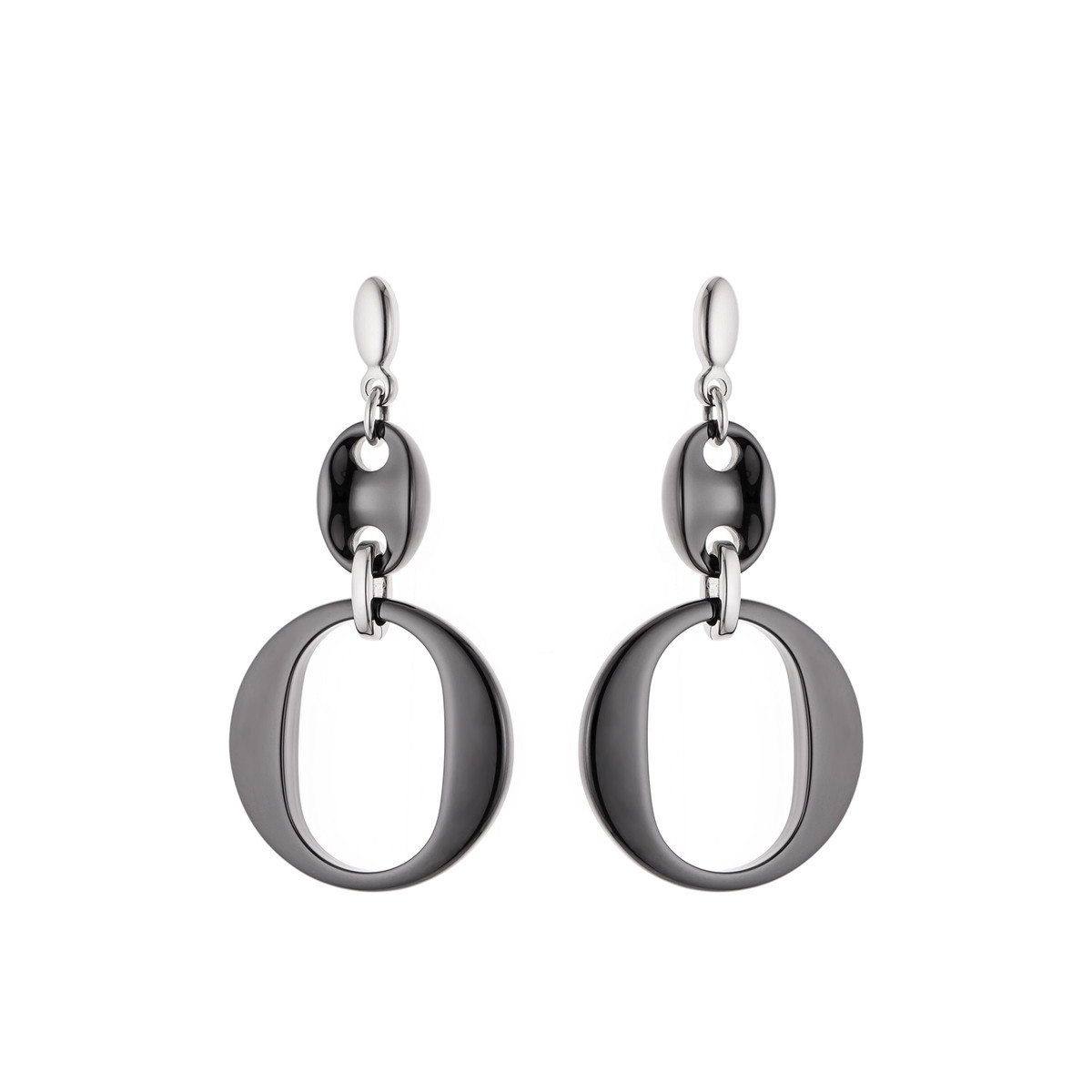 STELLA - Boucles d'Oreilles Pendantes - Motif Grain de café - Céramique noire