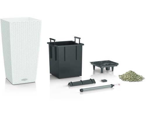 Lechuza Cubico Cottage plantenbak, kunststof, 30x30x56 cm, wit, inclusief zelfbewateringssysteem