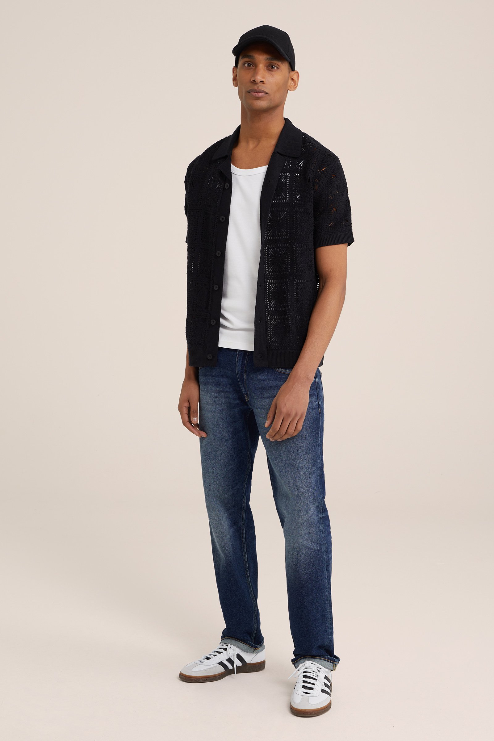polo met opengewerkt dessin WE Fashion Zwart