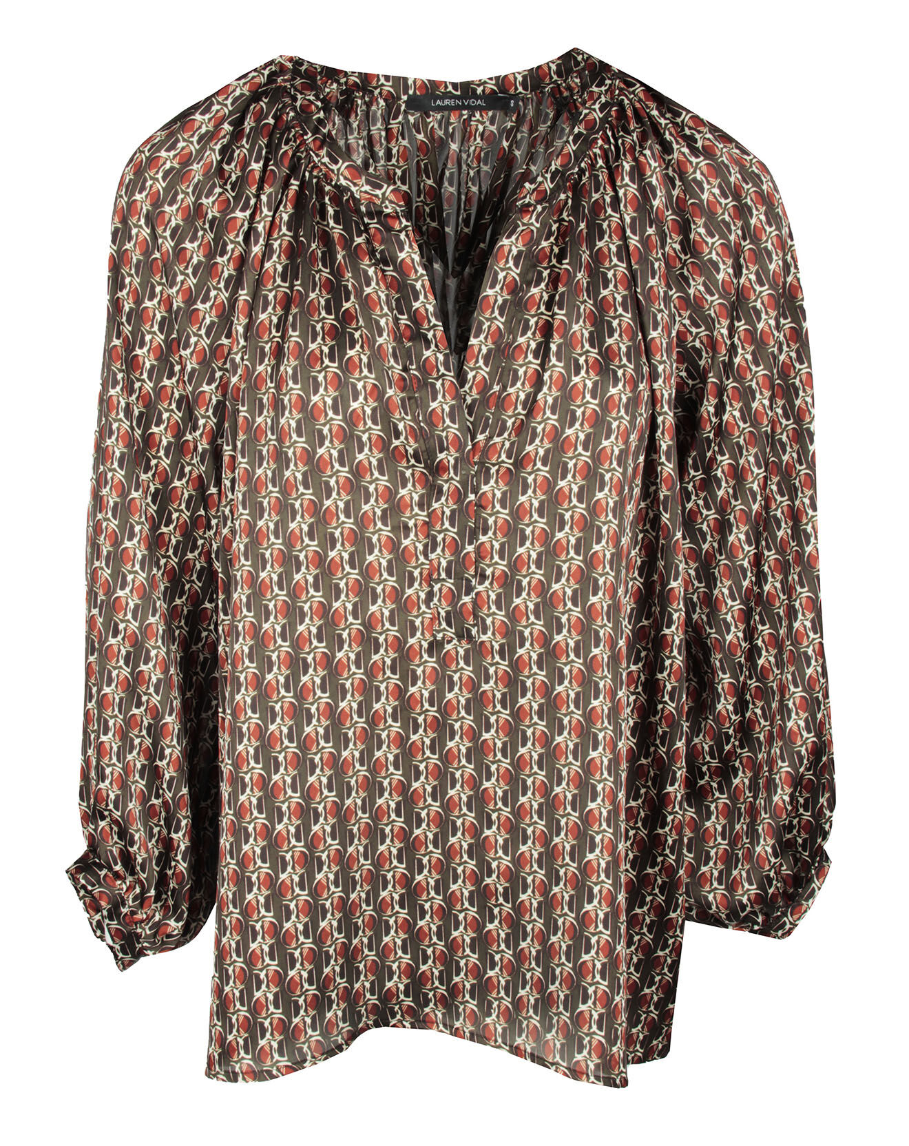 Lauren Vidal Blouse satinée Ciara imprimée forest kaki/marron
