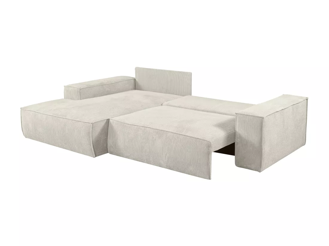Canapé d'angle gauche convertible en velours côtelé beige AMELIA