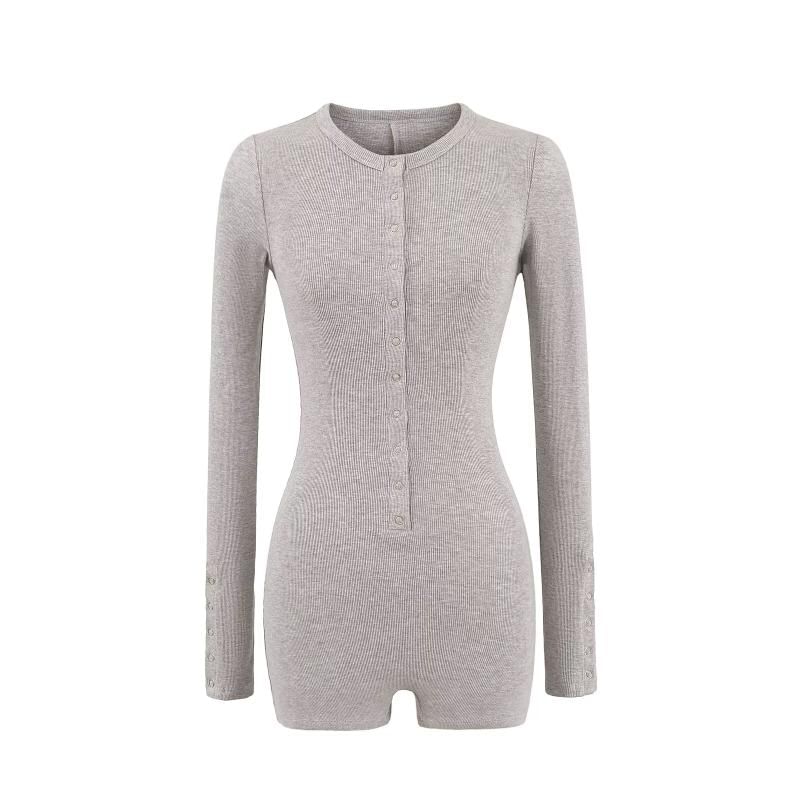 Bazer - Romper met lange mouwen, ronde hals en knoopsluiting, slim fit